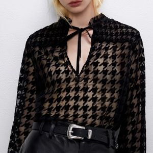 Houndstooth sheer shirt